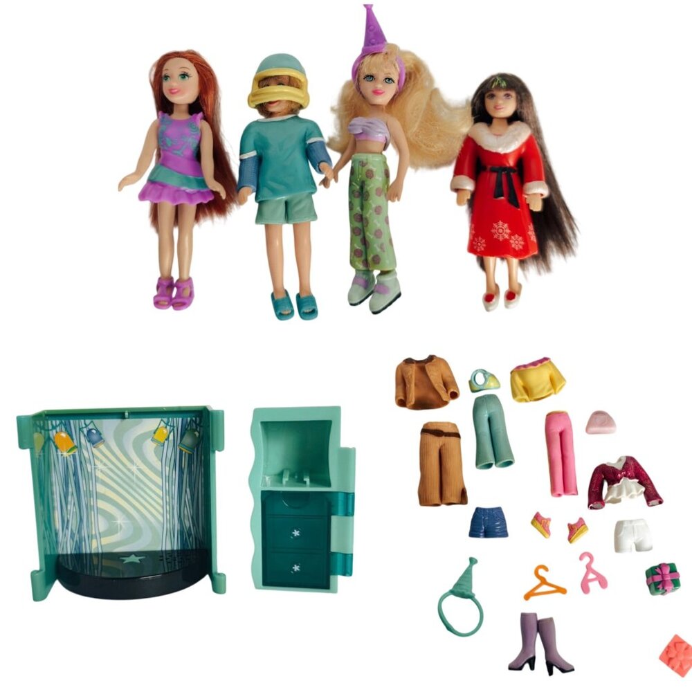 Polly Pocket Dance Studio 4 Dolls Fashion Accessories Shoes 41 pc Mixed Play P20